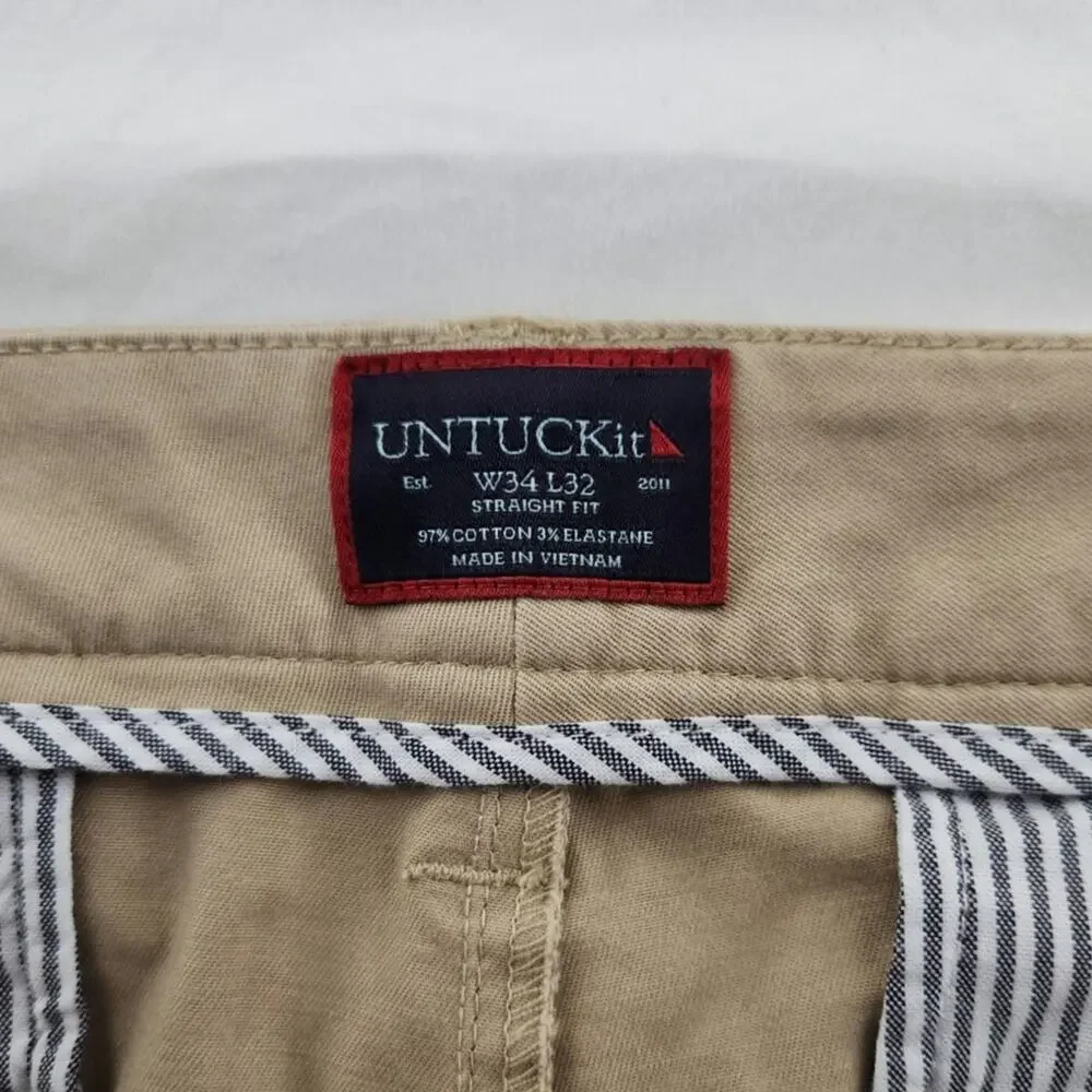 UNTUCKit Men's Relaxed Fit Pants 34x32 Tan Chino Khakis Stretch Business Casual - Picture 7 of 9